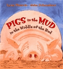 Pigs in the mud in the middle of the rud